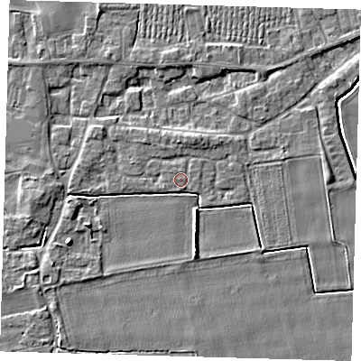 Shaded relief map of the ground around PE126UN, computed from Environment Agency LiDAR. The ground here sits at about 4 m above sea level and falls 5 m across the surrounding 800 m. Surface water reaching this point runs off ground lying to the south-south-east, 4.1 m higher.