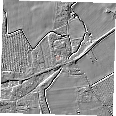Shaded relief map of the ground around PE126UR, computed from Environment Agency LiDAR. The ground here sits at about 3 m above sea level and falls 4 m across the surrounding 800 m. Surface water reaching this point runs off ground lying to the east-south-east, 1.1 m higher.