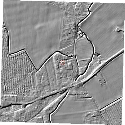 Shaded relief map of the ground around PE126US, computed from Environment Agency LiDAR. The ground here sits at about 4 m above sea level and falls 4 m across the surrounding 800 m. Surface water reaching this point runs off ground lying to the north-north-west, 0.9 m higher.
