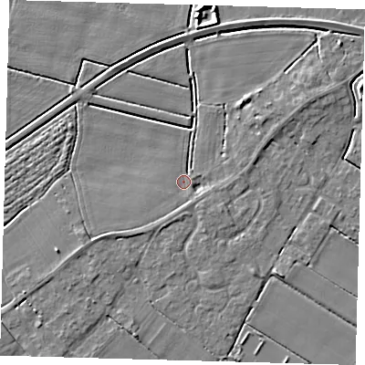 Shaded relief map of the ground around PE126WJ, computed from Environment Agency LiDAR. The ground here sits at about 3 m above sea level and falls 5 m across the surrounding 800 m. Surface water reaching this point runs off ground lying to the south-west, 1.6 m higher.