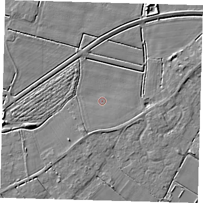 Shaded relief map of the ground around PE126WR, computed from Environment Agency LiDAR. The ground here sits at about 3 m above sea level and falls 5 m across the surrounding 800 m. Surface water reaching this point runs off ground lying to the south-south-west, 1.9 m higher.