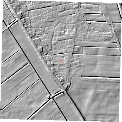 Shaded relief map of the ground around PE126WS, computed from Environment Agency LiDAR. The ground here sits at about 3 m above sea level and falls 6 m across the surrounding 800 m. Surface water reaching this point runs off ground lying to the south-south-west, 3.3 m higher.
