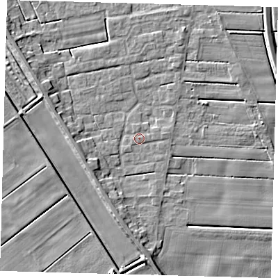 Shaded relief map of the ground around PE126XN, computed from Environment Agency LiDAR. The ground here sits at about 3 m above sea level and falls 6 m across the surrounding 800 m. Surface water reaching this point runs off ground lying to the east, 0.9 m higher.