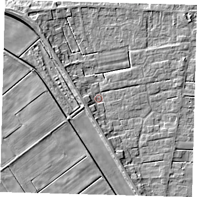 Shaded relief map of the ground around PE126XQ, computed from Environment Agency LiDAR. The ground here sits at about 3 m above sea level and falls 6 m across the surrounding 800 m. Surface water reaching this point runs off ground lying to the south-south-east, 3.8 m higher.