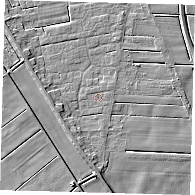 Shaded relief map of the ground around PE126XU, computed from Environment Agency LiDAR. The ground here sits at about 3 m above sea level and falls 6 m across the surrounding 800 m. Surface water reaching this point runs off ground lying to the north-east, 0.9 m higher.
