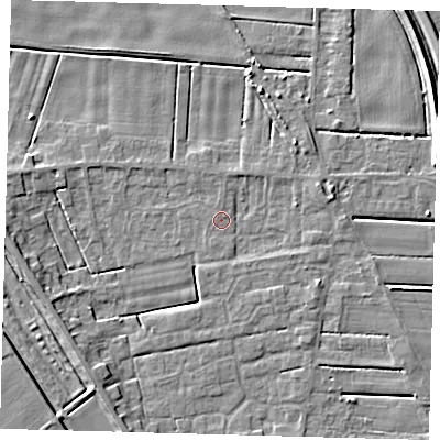 Shaded relief map of the ground around PE126XW, computed from Environment Agency LiDAR. The ground here sits at about 3 m above sea level and falls 6 m across the surrounding 800 m. Surface water reaching this point runs off ground lying to the west, 5.1 m higher.