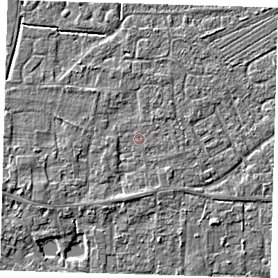 Shaded relief map of the ground around PE127AJ, computed from Environment Agency LiDAR. The ground here sits at about 3 m above sea level and falls 3 m across the surrounding 800 m. Surface water reaching this point runs off ground lying to the west-south-west, 1.1 m higher.