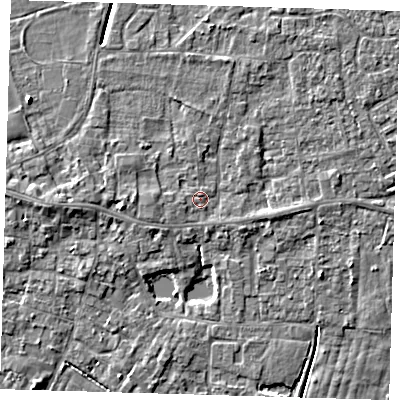 Shaded relief map of the ground around PE127AT, computed from Environment Agency LiDAR. The ground here sits at about 4 m above sea level and falls 5 m across the surrounding 800 m. Surface water reaching this point runs off ground lying to the west-south-west, 0.7 m higher.