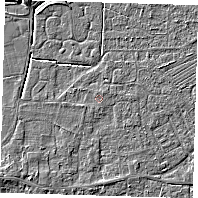 Shaded relief map of the ground around PE127AW, computed from Environment Agency LiDAR. The ground here sits at about 4 m above sea level and falls 4 m across the surrounding 800 m. Surface water reaching this point runs off ground lying to the north-north-east, 0.6 m higher.