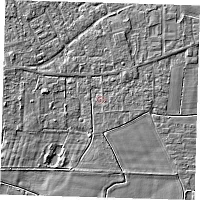 Shaded relief map of the ground around PE127AZ, computed from Environment Agency LiDAR. The ground here sits at about 3 m above sea level and falls 3 m across the surrounding 800 m. Surface water reaching this point runs off ground lying to the east-north-east, 0.6 m higher.