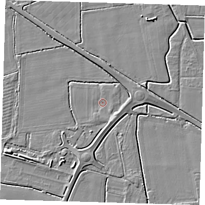 Shaded relief map of the ground around PE127BF, computed from Environment Agency LiDAR. The ground here sits at about 3 m above sea level and falls 5 m across the surrounding 800 m. Surface water reaching this point runs off ground lying to the south-south-east, 1.7 m higher.