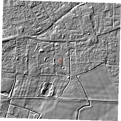 Shaded relief map of the ground around PE127BJ, computed from Environment Agency LiDAR. The ground here sits at about 3 m above sea level and falls 3 m across the surrounding 800 m. Surface water reaching this point runs off ground lying to the north-east, 1.5 m higher.