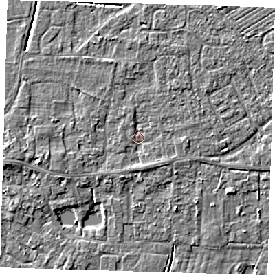 Shaded relief map of the ground around PE127BN, computed from Environment Agency LiDAR. The ground here sits at about 3 m above sea level and falls 4 m across the surrounding 800 m. Surface water reaching this point runs off ground lying to the west-south-west, 1.4 m higher.