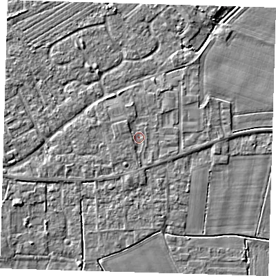Shaded relief map of the ground around PE127BT, computed from Environment Agency LiDAR. The ground here sits at about 3 m above sea level and falls 3 m across the surrounding 800 m. Surface water reaching this point runs off ground lying to the east, 0.9 m higher.