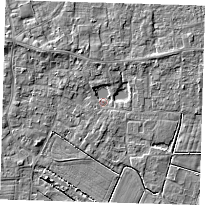 Shaded relief map of the ground around PE127DE, computed from Environment Agency LiDAR. The ground here sits at about 3 m above sea level and falls 6 m across the surrounding 800 m. Surface water reaching this point runs off ground lying to the south, 2.5 m higher.