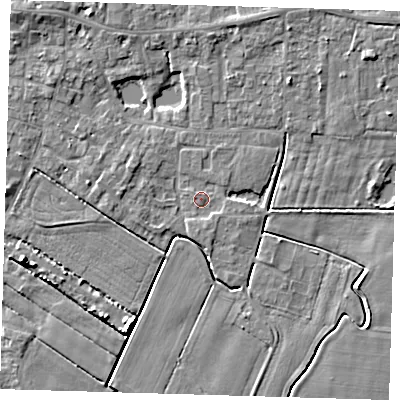 Shaded relief map of the ground around PE127DF, computed from Environment Agency LiDAR. The ground here sits at about 3 m above sea level and falls 6 m across the surrounding 800 m. Surface water reaching this point runs off ground lying to the west-north-west, 2.8 m higher.