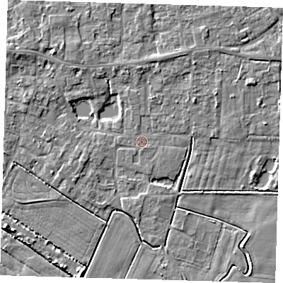 Shaded relief map of the ground around PE127DQ, computed from Environment Agency LiDAR. The ground here sits at about 3 m above sea level and falls 6 m across the surrounding 800 m. Surface water reaching this point runs off ground lying to the north-west, 3.6 m higher.