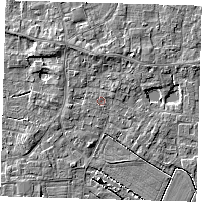 Shaded relief map of the ground around PE127DR, computed from Environment Agency LiDAR. The ground here sits at about 3 m above sea level and falls 6 m across the surrounding 800 m. Surface water reaching this point runs off ground lying to the west-south-west, 0.6 m higher.