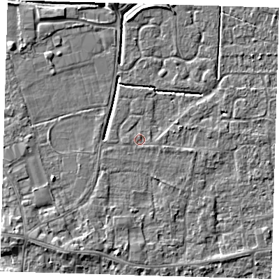 Shaded relief map of the ground around PE127EH, computed from Environment Agency LiDAR. The ground here sits at about 4 m above sea level and falls 4 m across the surrounding 800 m. Surface water reaching this point runs off ground lying to the east-south-east, 0.9 m higher.