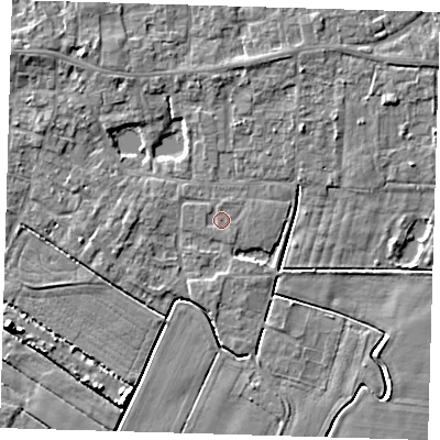 Shaded relief map of the ground around PE127EL, computed from Environment Agency LiDAR. The ground here sits at about 3 m above sea level and falls 6 m across the surrounding 800 m. Surface water reaching this point runs off ground lying to the north, 0.5 m higher.