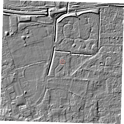 Shaded relief map of the ground around PE127EP, computed from Environment Agency LiDAR. The ground here sits at about 3 m above sea level and falls 5 m across the surrounding 800 m. Surface water reaching this point runs off ground lying to the south-east, 1.0 m higher.