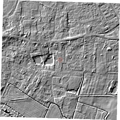 Shaded relief map of the ground around PE127ER, computed from Environment Agency LiDAR. The ground here sits at about 3 m above sea level and falls 6 m across the surrounding 800 m. Surface water reaching this point runs off ground lying to the west-north-west, 3.6 m higher.