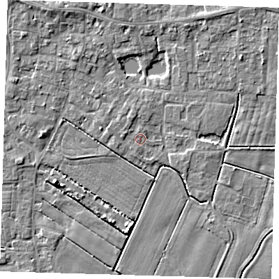 Shaded relief map of the ground around PE127EW, computed from Environment Agency LiDAR. The ground here sits at about 3 m above sea level and falls 6 m across the surrounding 800 m. Surface water reaching this point runs off ground lying to the north-north-west, 2.8 m higher.