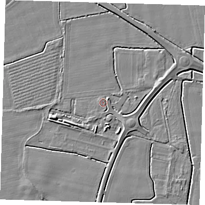 Shaded relief map of the ground around PE127FH, computed from Environment Agency LiDAR. The ground here sits at about 3 m above sea level and falls 5 m across the surrounding 800 m. Surface water reaching this point runs off ground lying to the east, 3.0 m higher.