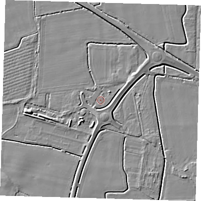 Shaded relief map of the ground around PE127FJ, computed from Environment Agency LiDAR. The ground here sits at about 3 m above sea level and falls 5 m across the surrounding 800 m. Surface water reaching this point runs off ground lying to the east-north-east, 3.0 m higher.
