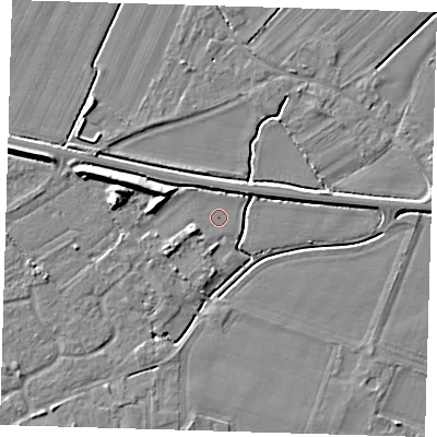 Shaded relief map of the ground around PE127FN, computed from Environment Agency LiDAR. The ground here sits at about 3 m above sea level and falls 7 m across the surrounding 800 m. Surface water reaching this point runs off ground lying to the west-south-west, 3.7 m higher.