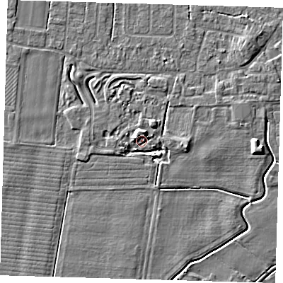Shaded relief map of the ground around PE127FW, computed from Environment Agency LiDAR. The ground here sits at about 3 m above sea level and falls 6 m across the surrounding 800 m. Surface water reaching this point runs off ground lying to the north-west, 6.0 m higher.