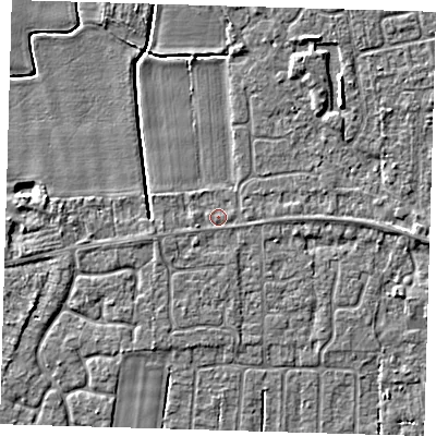 Shaded relief map of the ground around PE127HH, computed from Environment Agency LiDAR. The ground here sits at about 3 m above sea level and falls 4 m across the surrounding 800 m. Surface water reaching this point runs off ground lying to the west-south-west, 0.6 m higher.