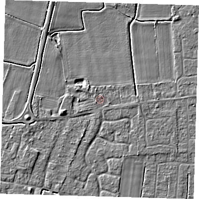 Shaded relief map of the ground around PE127HJ, computed from Environment Agency LiDAR. The ground here sits at about 3 m above sea level and falls 4 m across the surrounding 800 m. Surface water reaching this point runs off ground lying to the west-south-west, 0.6 m higher.