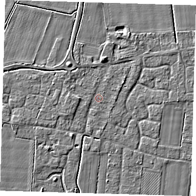 Shaded relief map of the ground around PE127HL, computed from Environment Agency LiDAR. The ground here sits at about 3 m above sea level and falls 5 m across the surrounding 800 m. Surface water reaching this point runs off ground lying to the north, 3.7 m higher.