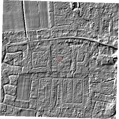 Shaded relief map of the ground around PE127HQ, computed from Environment Agency LiDAR. The ground here sits at about 3 m above sea level and falls 4 m across the surrounding 800 m. Surface water reaching this point runs off ground lying to the west-north-west, 1.0 m higher.