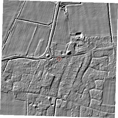 Shaded relief map of the ground around PE127HW, computed from Environment Agency LiDAR. The ground here sits at about 3 m above sea level and falls 4 m across the surrounding 800 m. Surface water reaching this point runs off ground lying to the west-north-west, 3.1 m higher.
