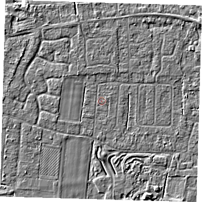 Shaded relief map of the ground around PE127HY, computed from Environment Agency LiDAR. The ground here sits at about 3 m above sea level and falls 6 m across the surrounding 800 m. Surface water reaching this point runs off ground lying to the north-north-west, 1.6 m higher.