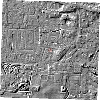 Shaded relief map of the ground around PE127JB, computed from Environment Agency LiDAR. The ground here sits at about 3 m above sea level and falls 6 m across the surrounding 800 m. Surface water reaching this point runs off ground lying to the east-south-east, 1.8 m higher.