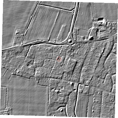Shaded relief map of the ground around PE127JF, computed from Environment Agency LiDAR. The ground here sits at about 3 m above sea level and falls 5 m across the surrounding 800 m. Surface water reaching this point runs off ground lying to the east, 1.0 m higher.