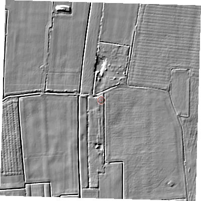 Shaded relief map of the ground around PE127JG, computed from Environment Agency LiDAR. The ground here sits at about 3 m above sea level and falls 5 m across the surrounding 800 m. Surface water reaching this point runs off ground lying to the south-east, 1.5 m higher.