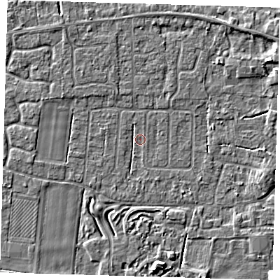 Shaded relief map of the ground around PE127JJ, computed from Environment Agency LiDAR. The ground here sits at about 3 m above sea level and falls 6 m across the surrounding 800 m. Surface water reaching this point runs off ground lying to the south-south-east, 1.1 m higher.