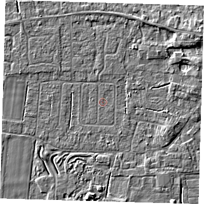 Shaded relief map of the ground around PE127JL, computed from Environment Agency LiDAR. The ground here sits at about 3 m above sea level and falls 6 m across the surrounding 800 m. Surface water reaching this point runs off ground lying to the north-east, 3.2 m higher.