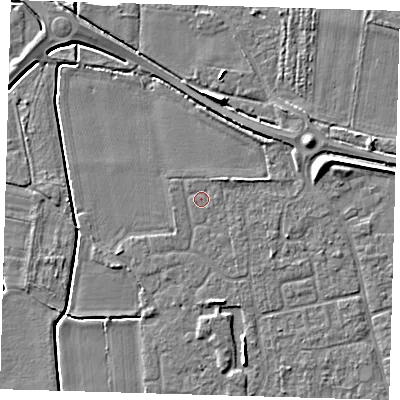 Shaded relief map of the ground around PE127JT, computed from Environment Agency LiDAR. The ground here sits at about 3 m above sea level and falls 6 m across the surrounding 800 m. Surface water reaching this point runs off ground lying to the north-east, 0.8 m higher.