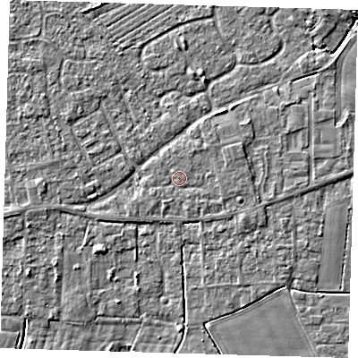 Shaded relief map of the ground around PE127JU, computed from Environment Agency LiDAR. The ground here sits at about 3 m above sea level and falls 3 m across the surrounding 800 m. Surface water reaching this point runs off ground lying to the east-north-east, 0.9 m higher.