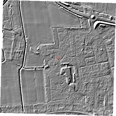Shaded relief map of the ground around PE127JW, computed from Environment Agency LiDAR. The ground here sits at about 3 m above sea level and falls 6 m across the surrounding 800 m. Surface water reaching this point runs off ground lying to the east-south-east, 1.5 m higher.