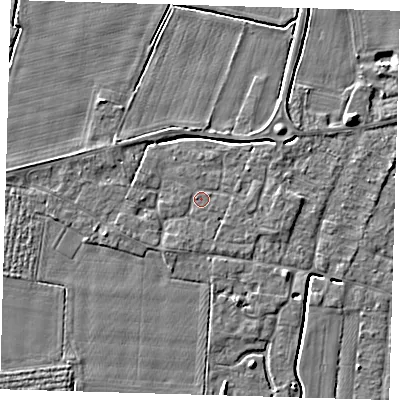 Shaded relief map of the ground around PE127JZ, computed from Environment Agency LiDAR. The ground here sits at about 3 m above sea level and falls 5 m across the surrounding 800 m. Surface water reaching this point runs off ground lying to the east-south-east, 1.2 m higher.