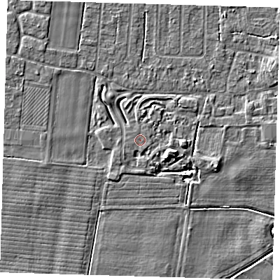 Shaded relief map of the ground around PE127LA, computed from Environment Agency LiDAR. The ground here sits at about 3 m above sea level and falls 6 m across the surrounding 800 m. The ground contributing surface water to this point lies to the south.