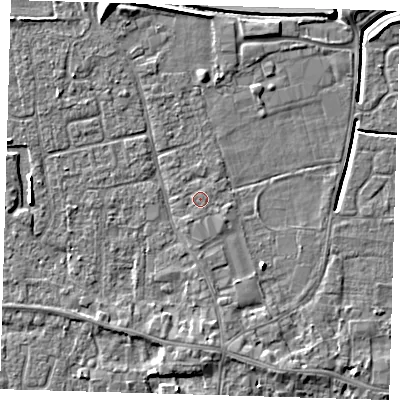 Shaded relief map of the ground around PE127LX, computed from Environment Agency LiDAR. The ground here sits at about 3 m above sea level and falls 6 m across the surrounding 800 m. Surface water reaching this point runs off ground lying to the south-south-west, 0.7 m higher.