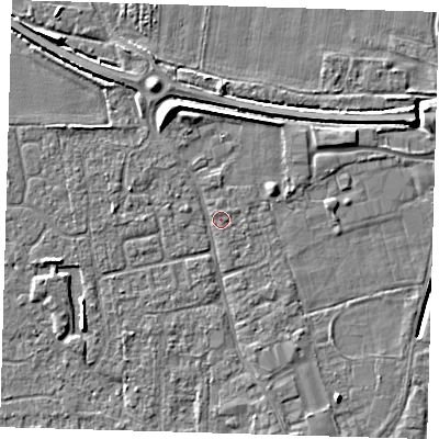 Shaded relief map of the ground around PE127LZ, computed from Environment Agency LiDAR. The ground here sits at about 3 m above sea level and falls 6 m across the surrounding 800 m. Surface water reaching this point runs off ground lying to the south-west, 2.5 m higher.