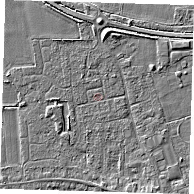 Shaded relief map of the ground around PE127NA, computed from Environment Agency LiDAR. The ground here sits at about 3 m above sea level and falls 5 m across the surrounding 800 m. Surface water reaching this point runs off ground lying to the south-west, 0.5 m higher.